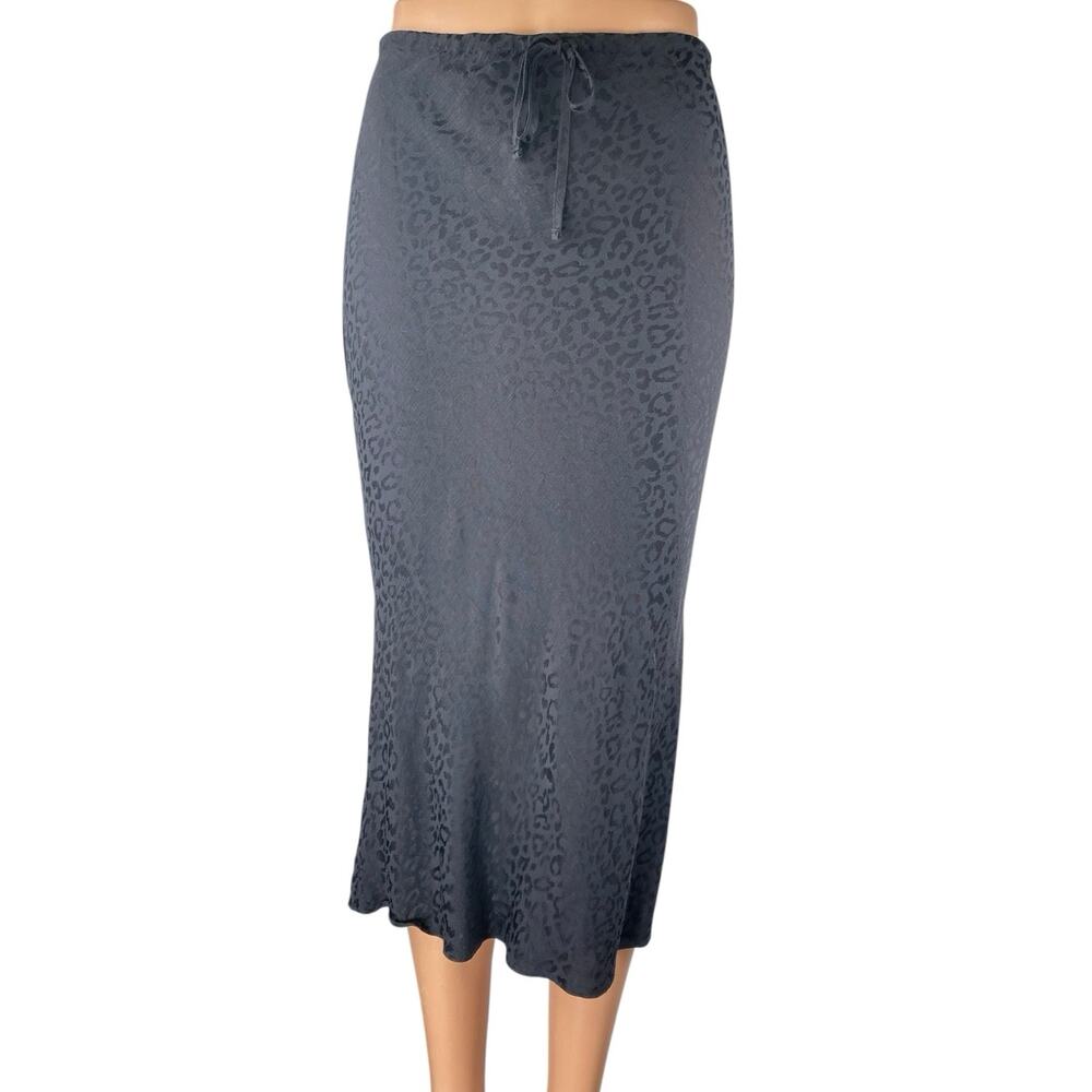 Madewell Black Leopard Jacquard Drawstring Flare Pencil Slip Midi Skirt Size 00